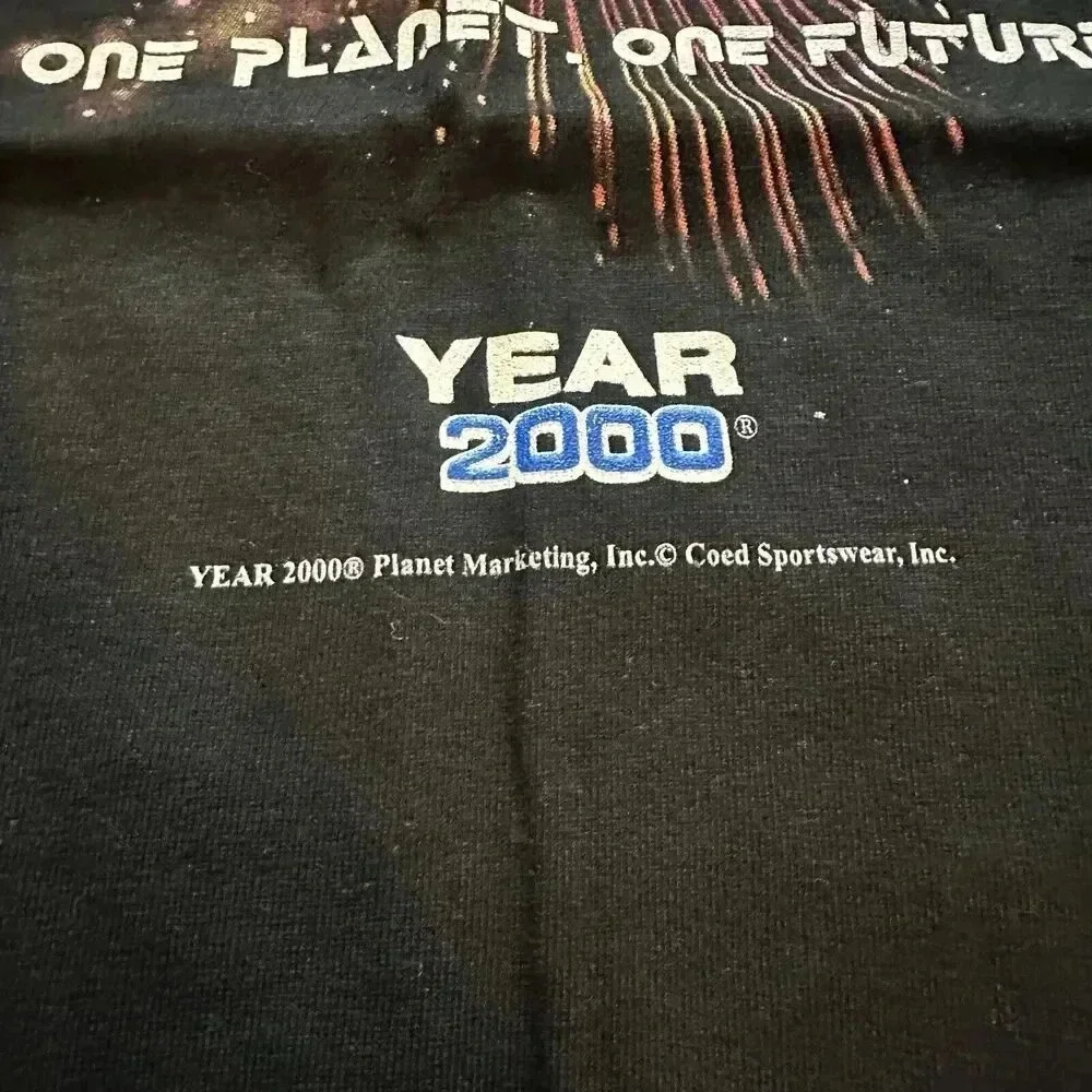 Vintage Y2K Year 2000‎ USA T-Shirt Mens Large Black Short Sleeve Cotton Graphic
